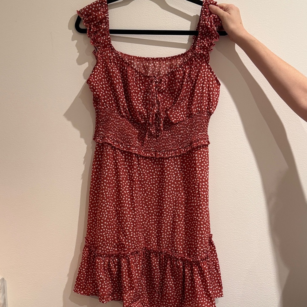 Women’s Red Polka Dot Smocked Ruffle Dress